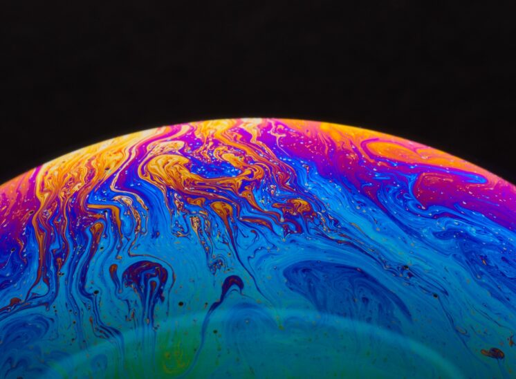 Close-up of multicoloured bubble surface