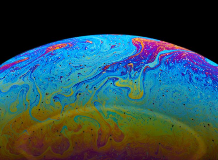 Close-up of multicoloured bubble surface