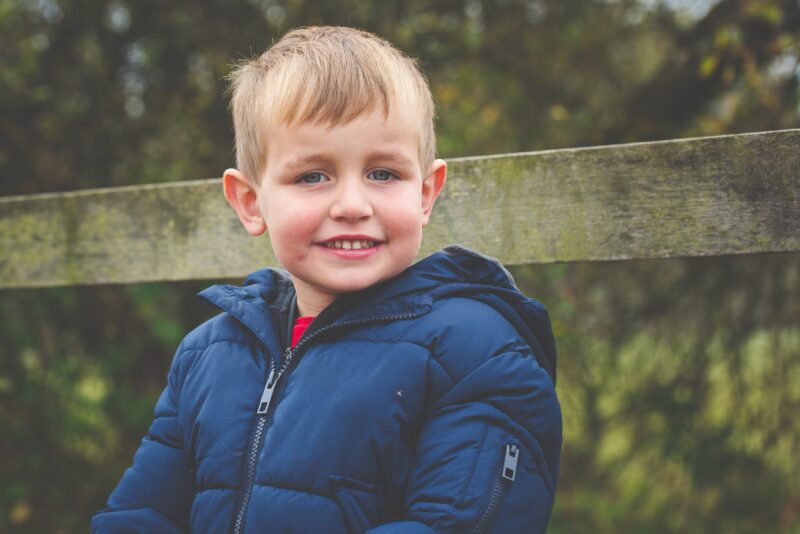 Boy in winter coat smiling to camera